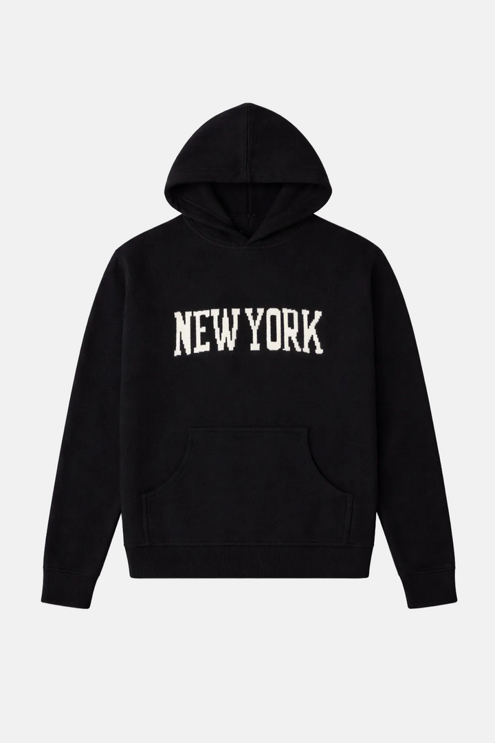 New York Cashmere Intarsia Hoodie Black