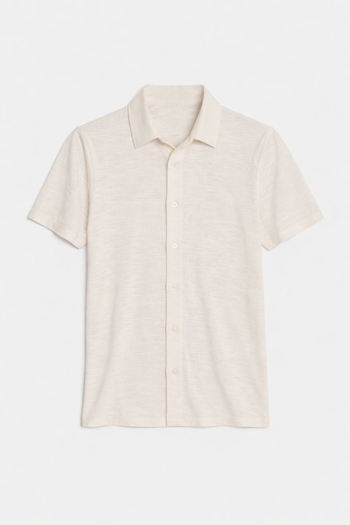 Short Sleeve Slub Buttondown Cream