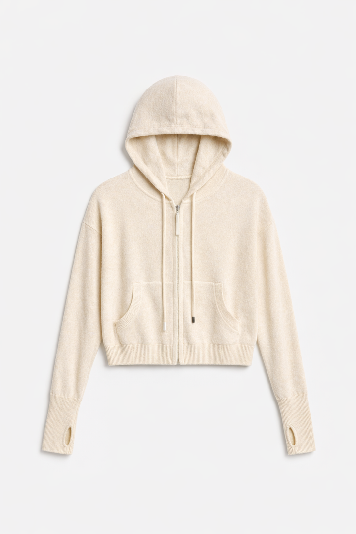Amy Cashmere Zip Hoodie Ivory