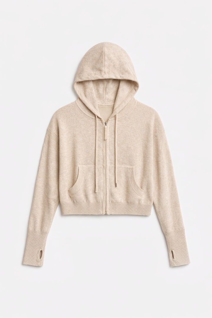 Amy Cashmere Zip Hoodie Sand