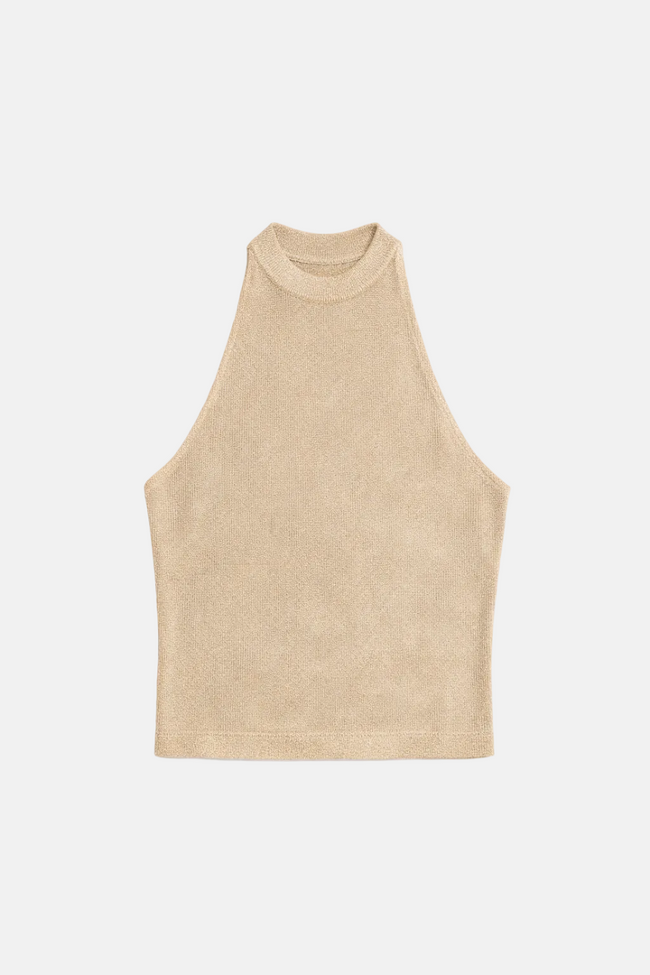 Minnie Metallic Knit Halter Top Gold