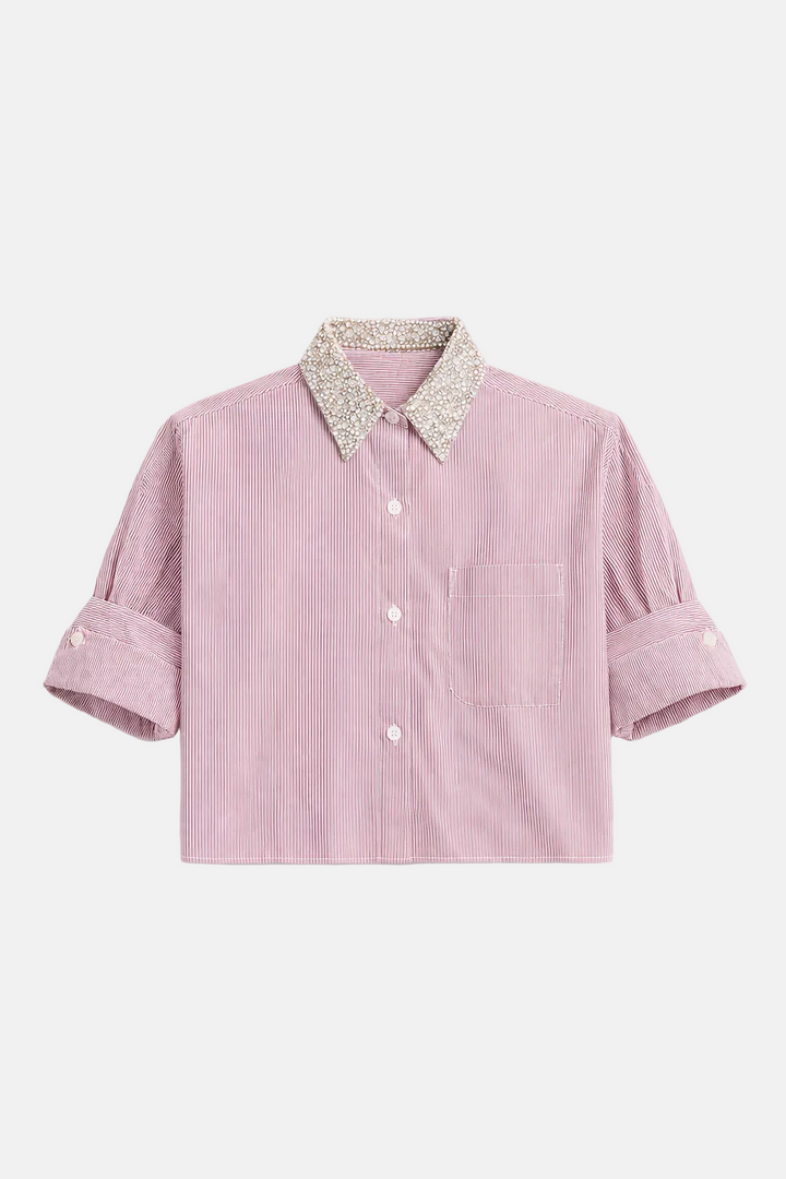 Next Ex Shirt w/ Crystal Collar in White/Wine