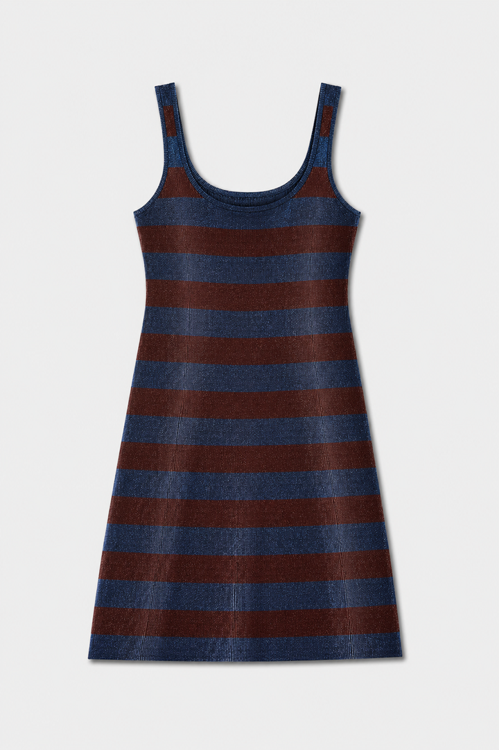 Benni Metallic Knit Mini Dress Rust / Navy