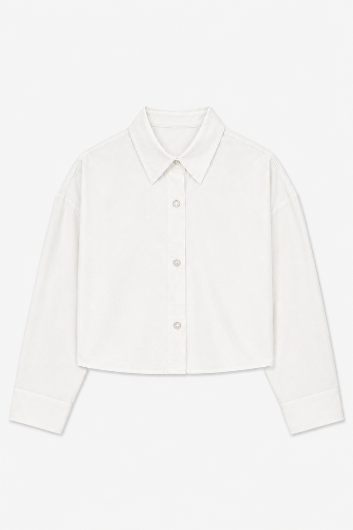 Foxy Micro Cord Crop Shirt White