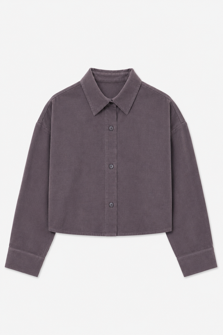 Foxy Micro Cord Crop Shirt Taupe