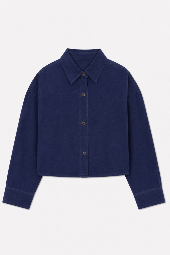 Foxy Micro Cord Crop Shirt Steel Blue