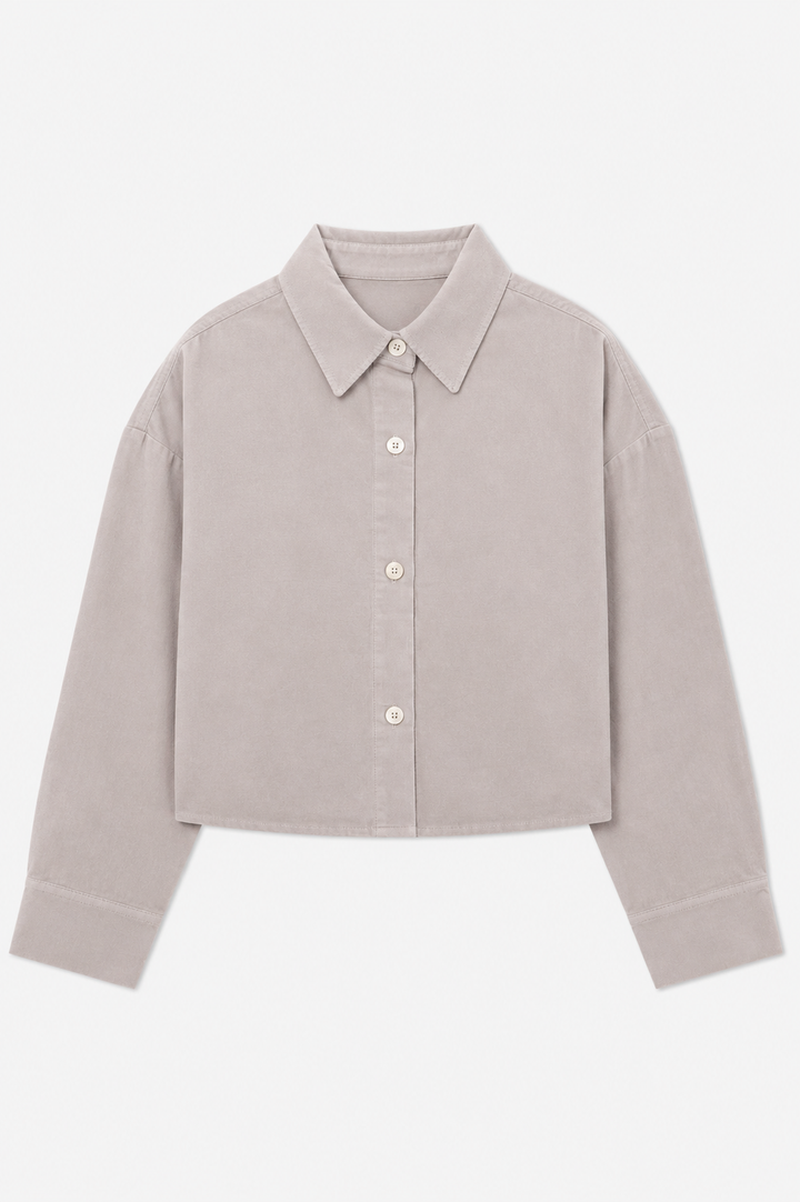 Foxy Micro Cord Crop Shirt Beige