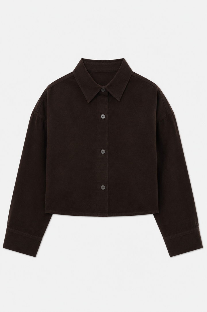 Foxy Micro Cord Crop Shirt Brown