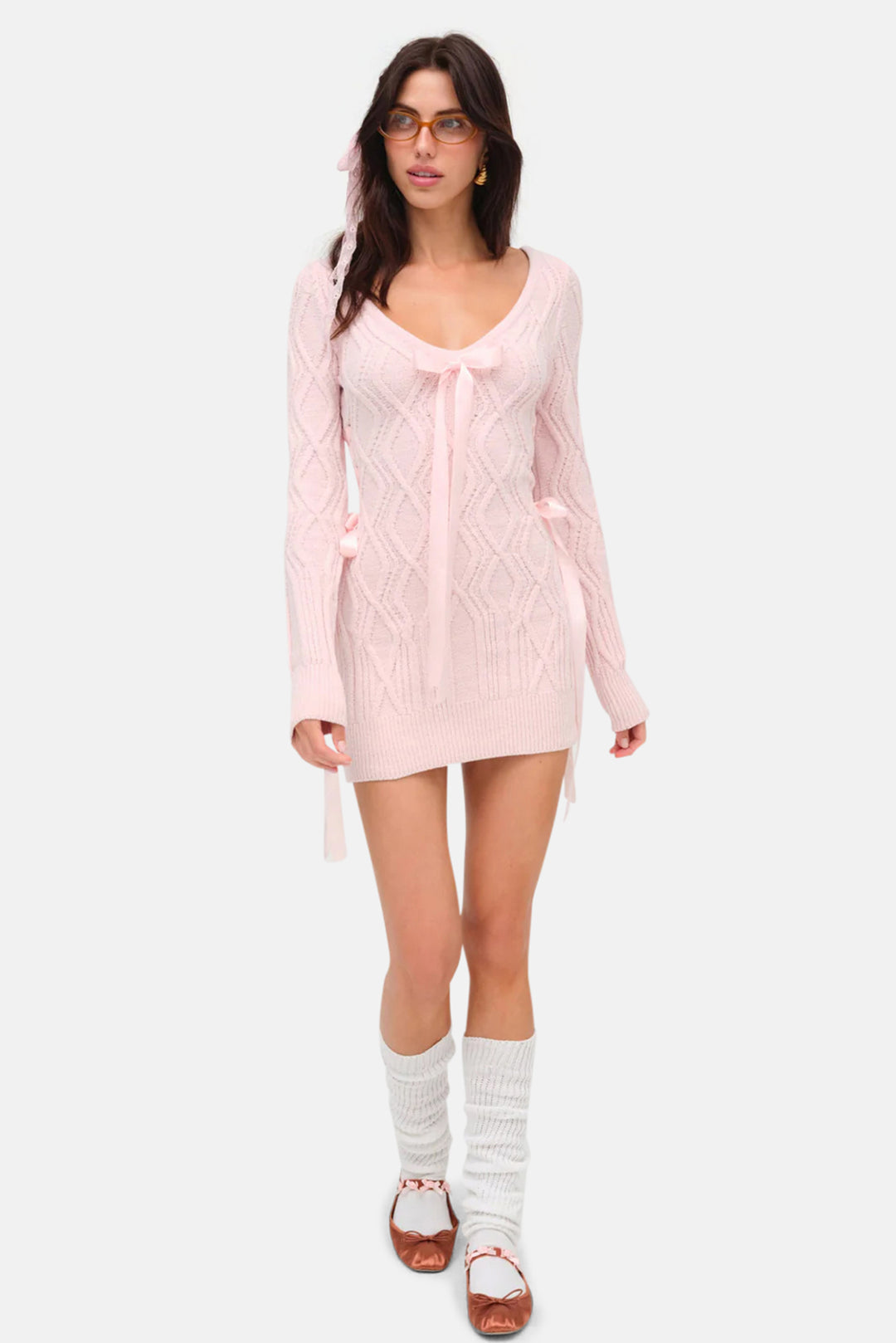 For Love And Lemons Chenille Cable Knit Mini Dress Pink blueandcream For Love And Lemons Chenille Cable Knit Mini Dress Pink blueandcream