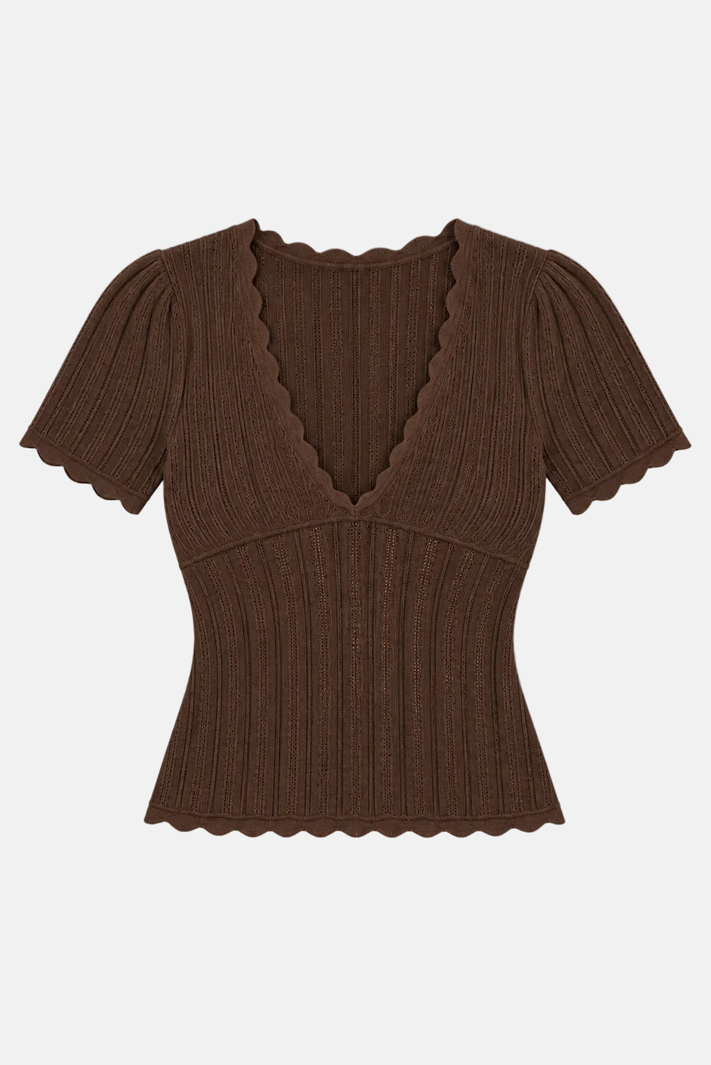 Kaia Pointelle V-Neck Top Chocolate