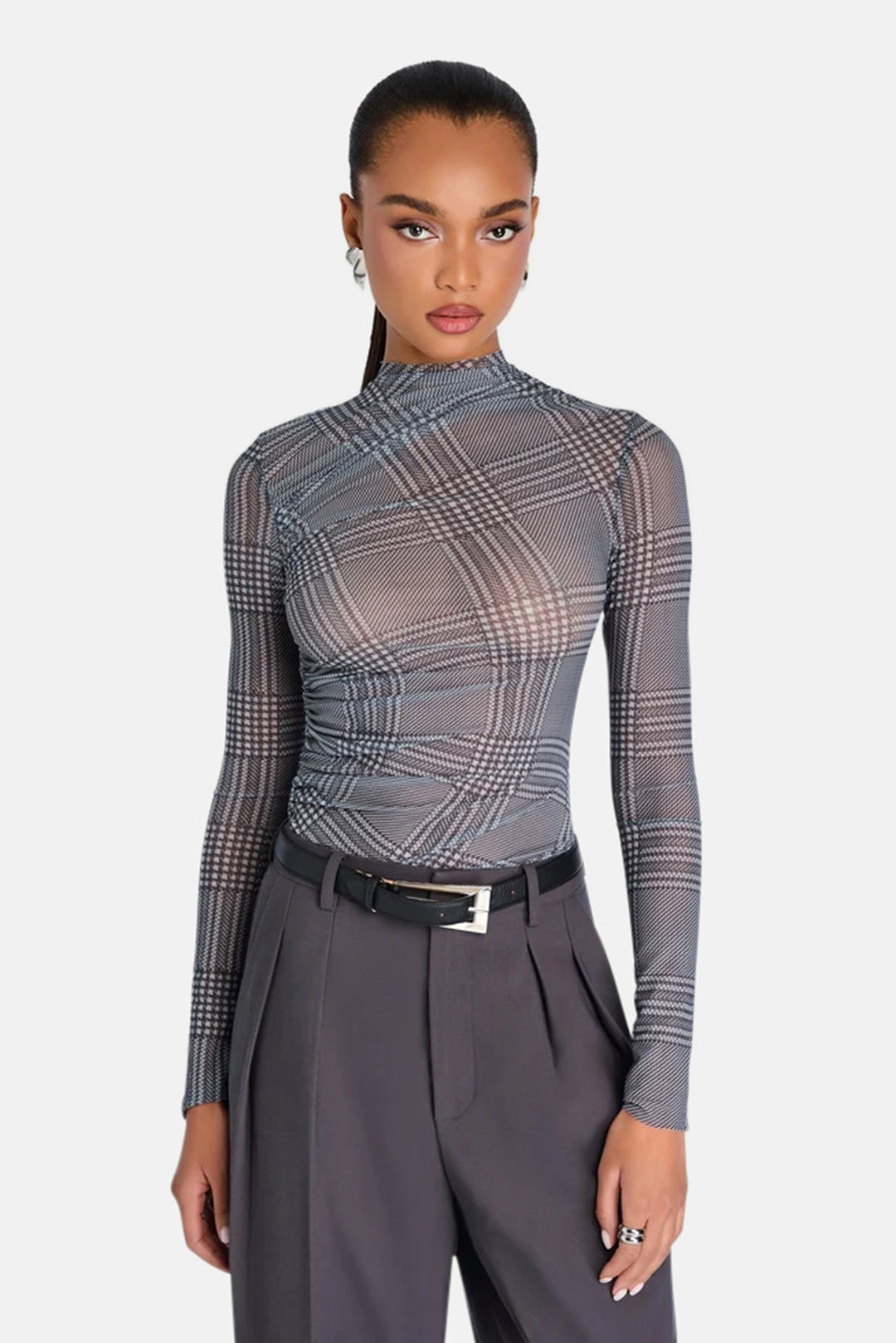 Christina Mesh Top in Glen Check