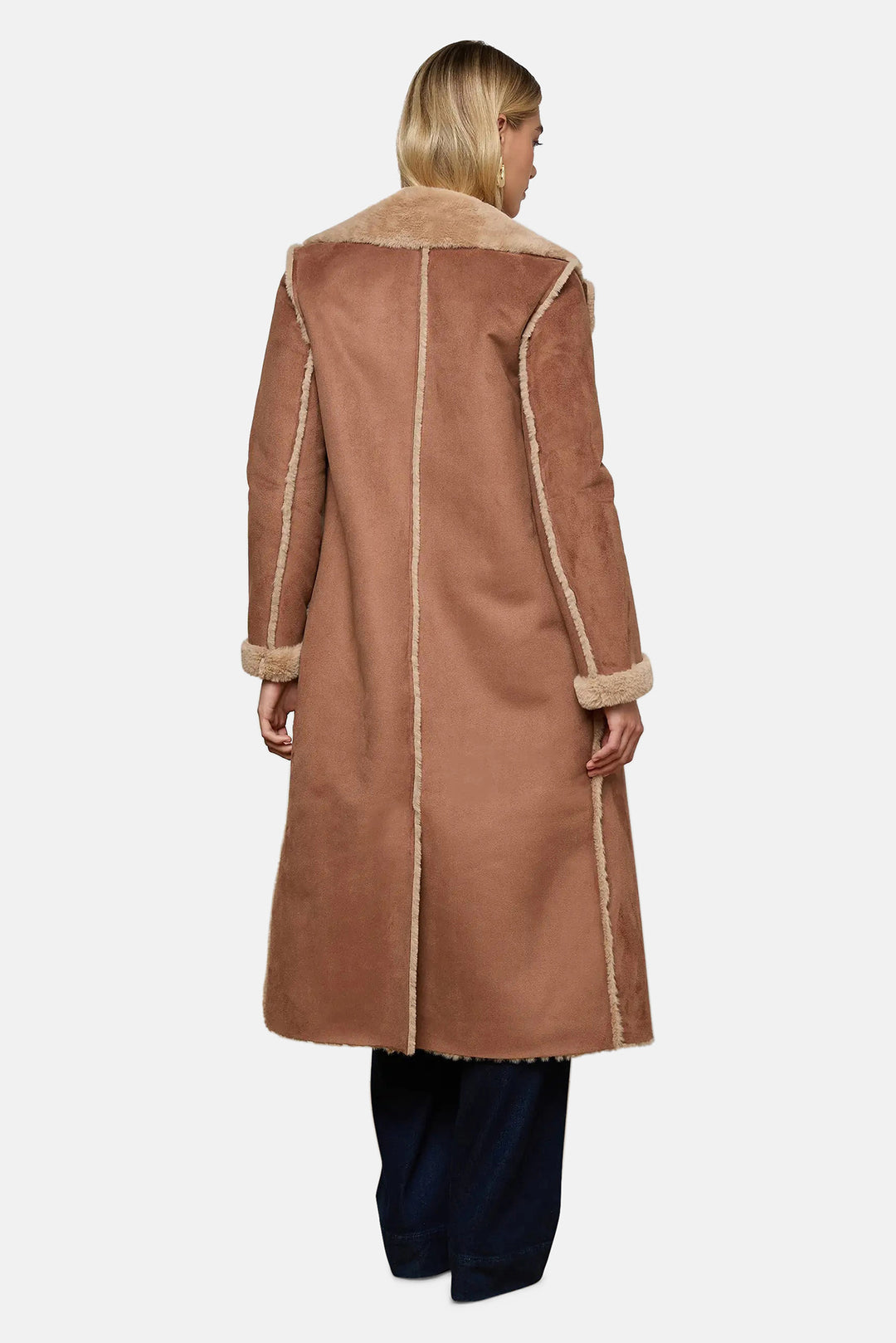 Citron Faux Fur Maxi Coat Sepia Brown/Light Almond