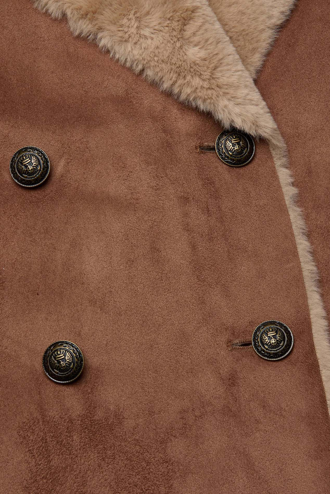 Citron Faux Fur Maxi Coat Sepia Brown/Light Almond