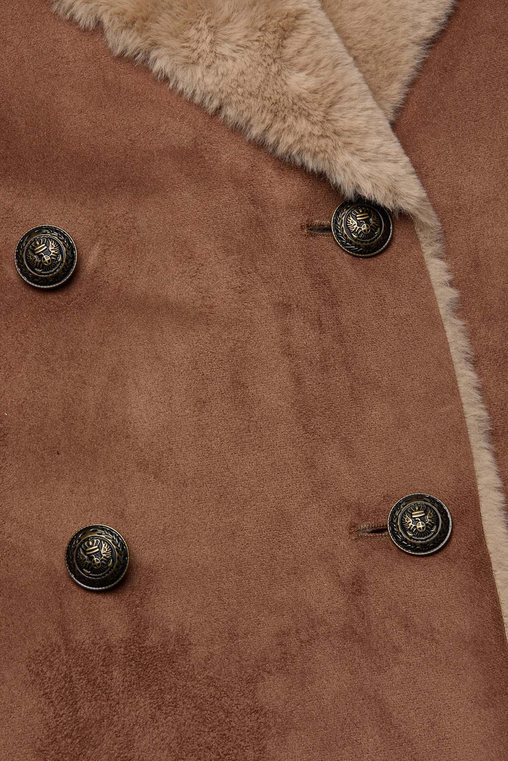 Citron Faux Fur Maxi Coat Sepia Brown/Light Almond