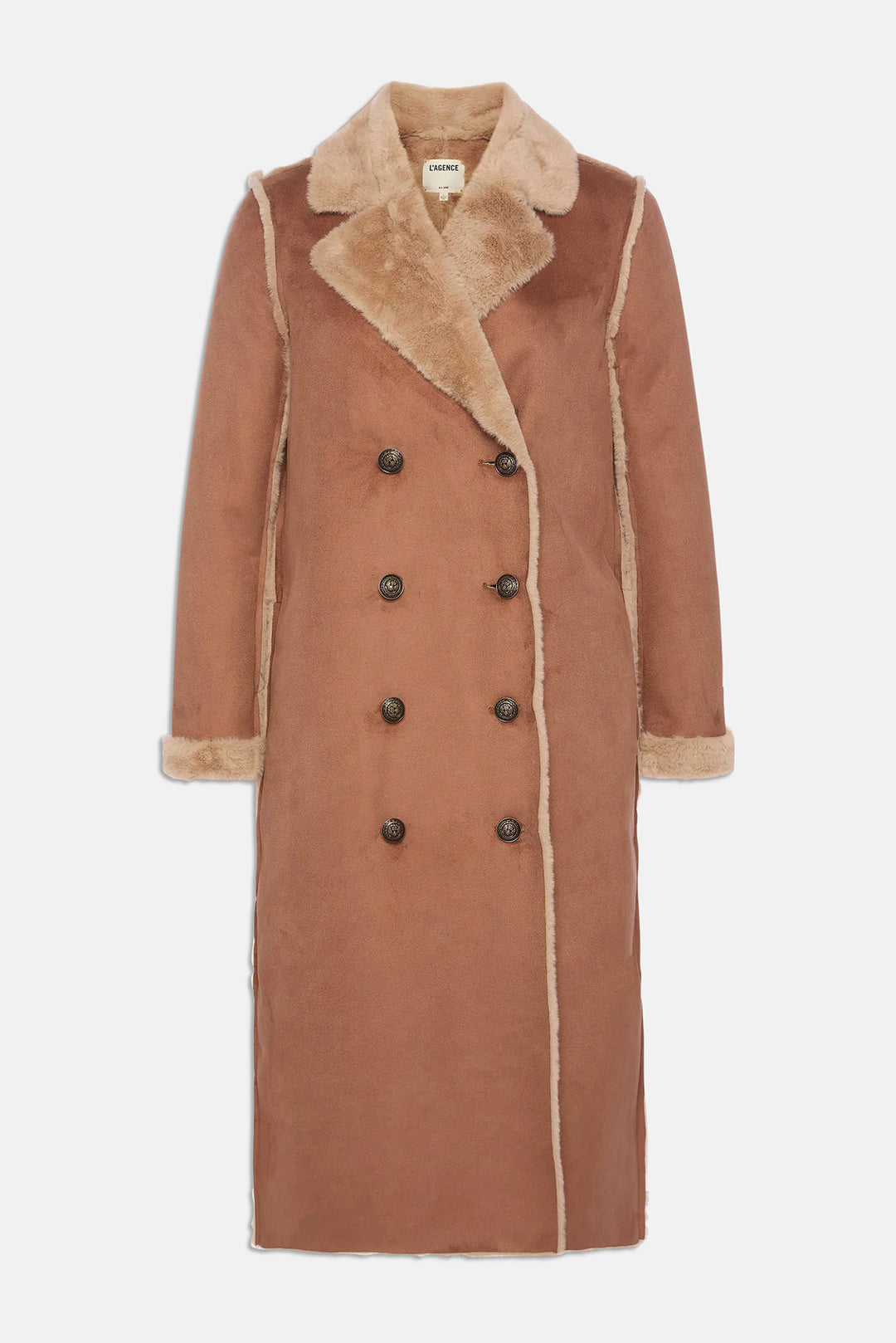 Citron Faux Fur Maxi Coat Sepia Brown/Light Almond