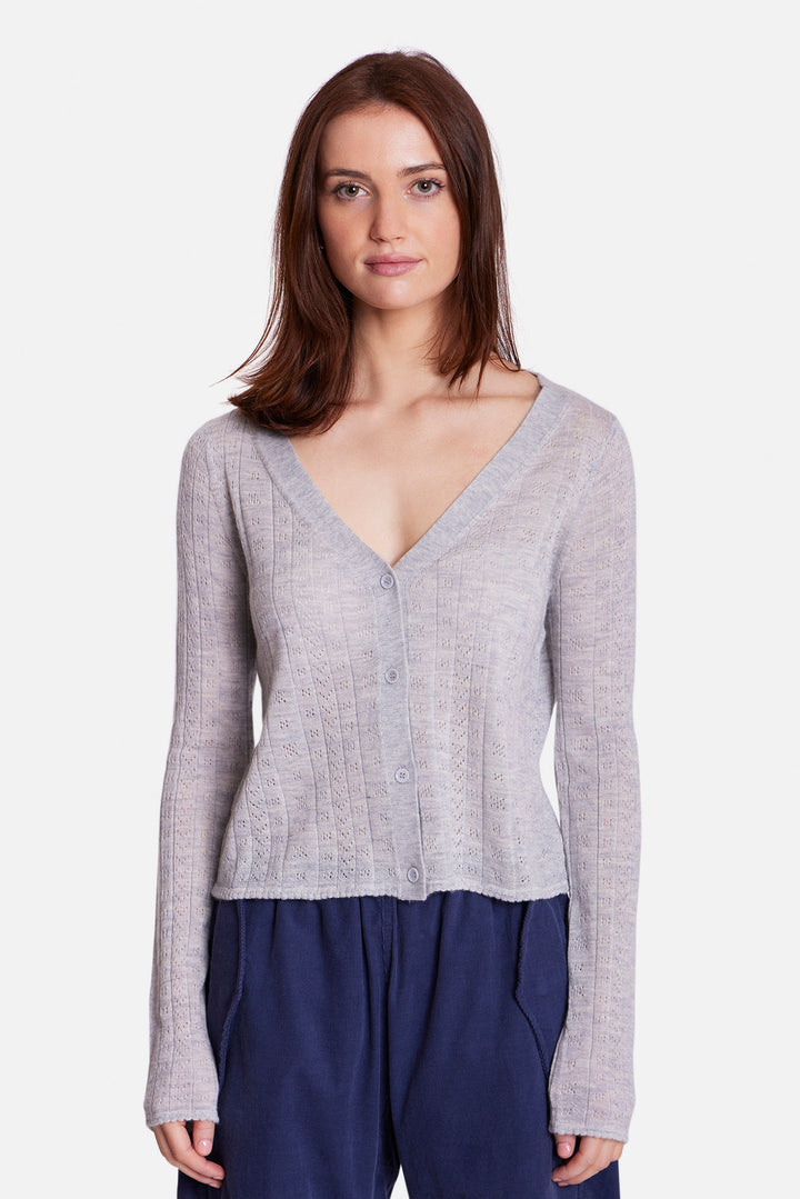 Claire Pointelle Cardigan Light Heather Grey