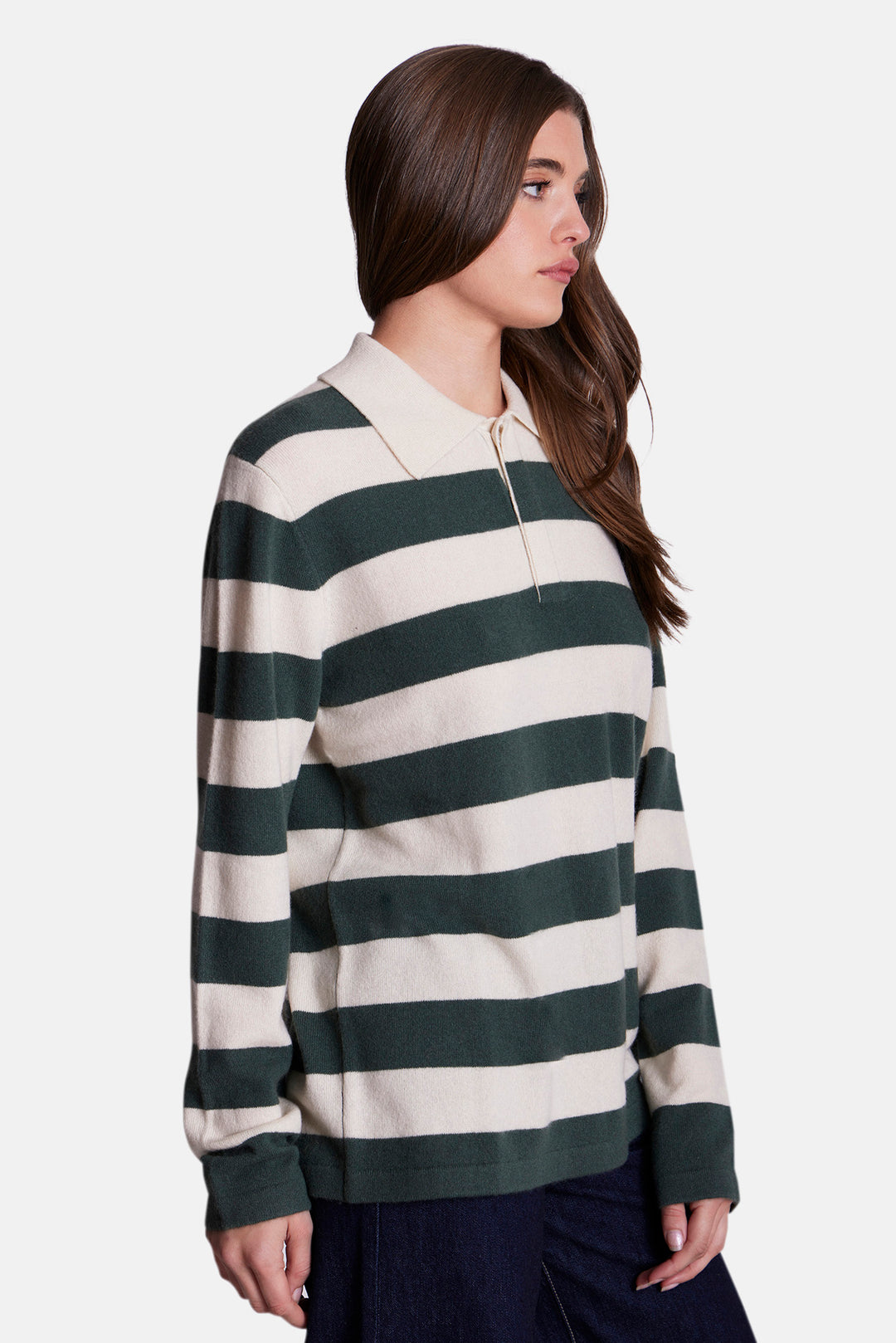 Clyde Rugby Oversized Cashmere Sweater Green/Ivory
