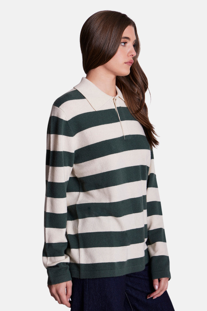 Clyde Rugby Oversized Cashmere Sweater Green/Ivory