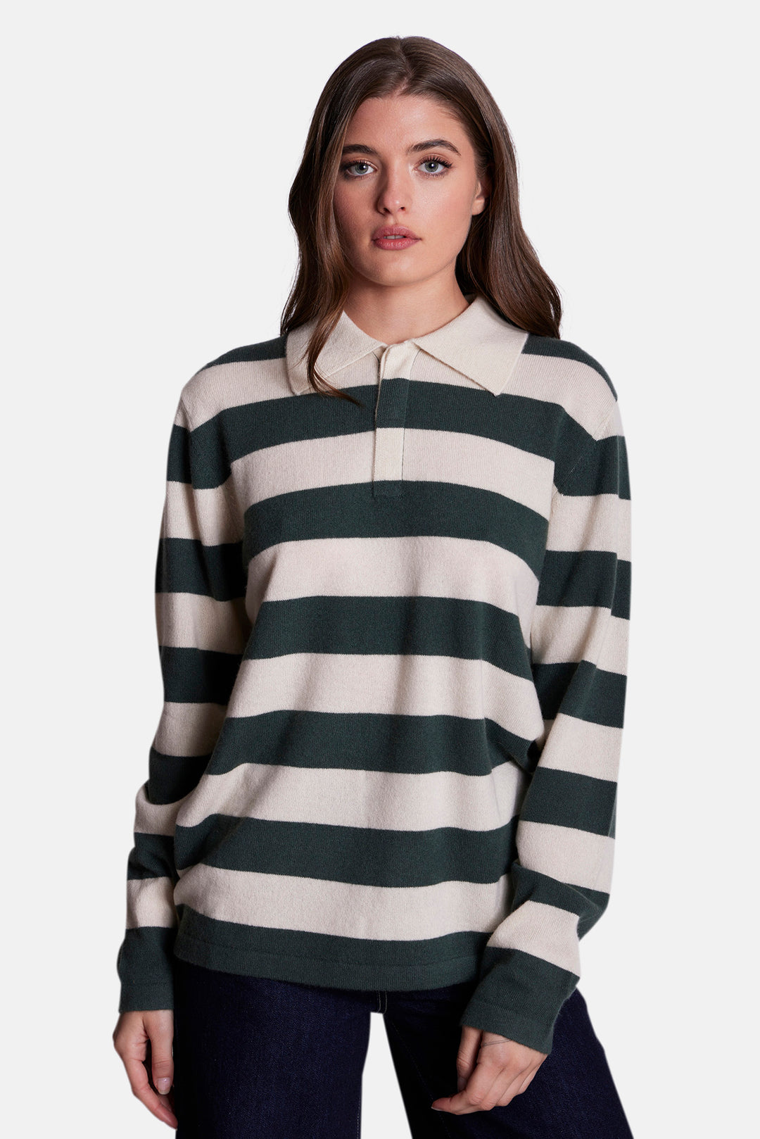Clyde Rugby Oversized Cashmere Sweater Green/Ivory