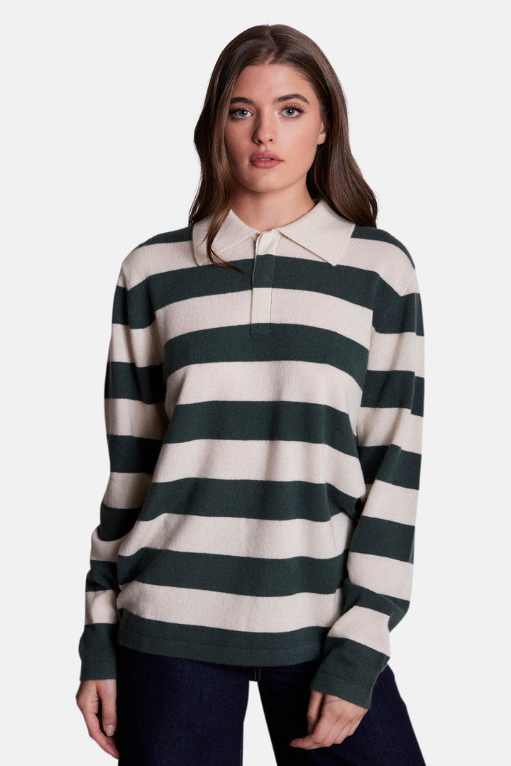 Clyde Rugby Oversized Cashmere Sweater Green/Ivory