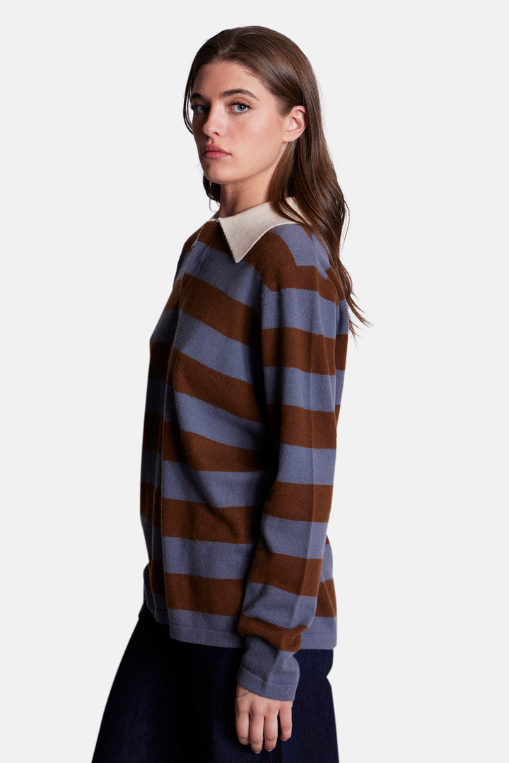 Clyde Rugby Oversized Cashmere Sweater Steel Grey/Brown