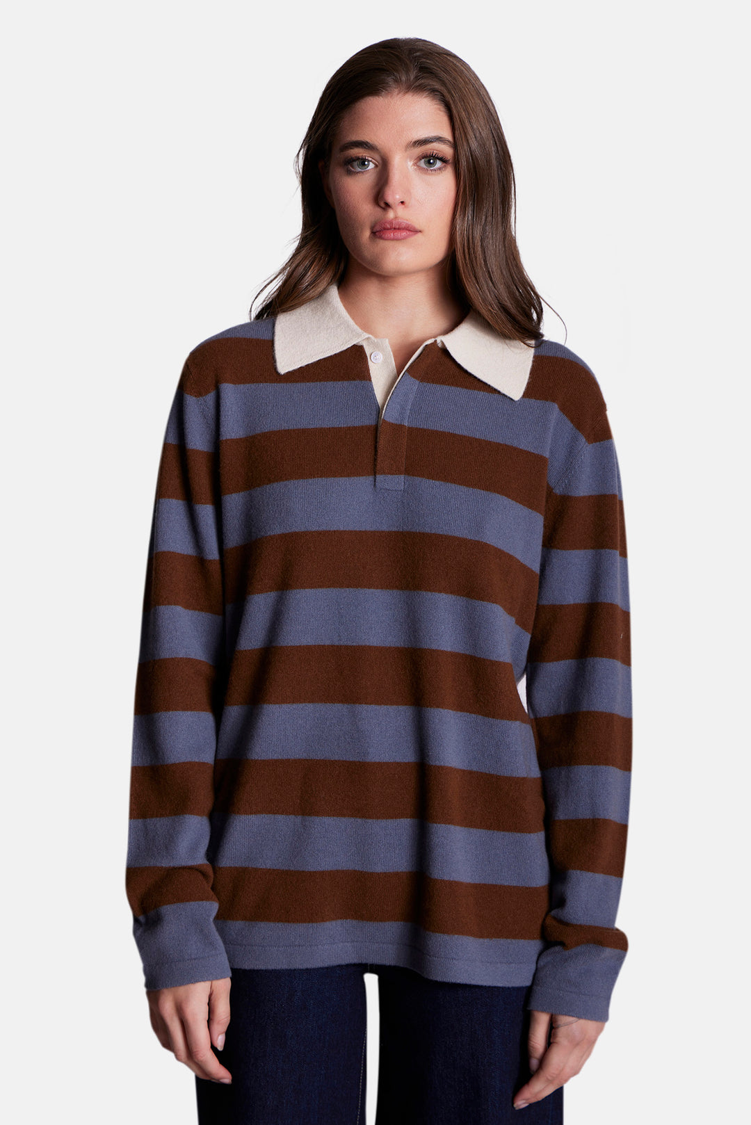Clyde Rugby Oversized Cashmere Sweater Steel Grey/Brown