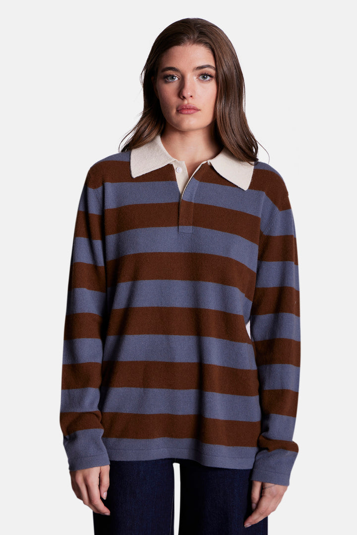 Clyde Rugby Oversized Cashmere Sweater Steel Grey/Brown