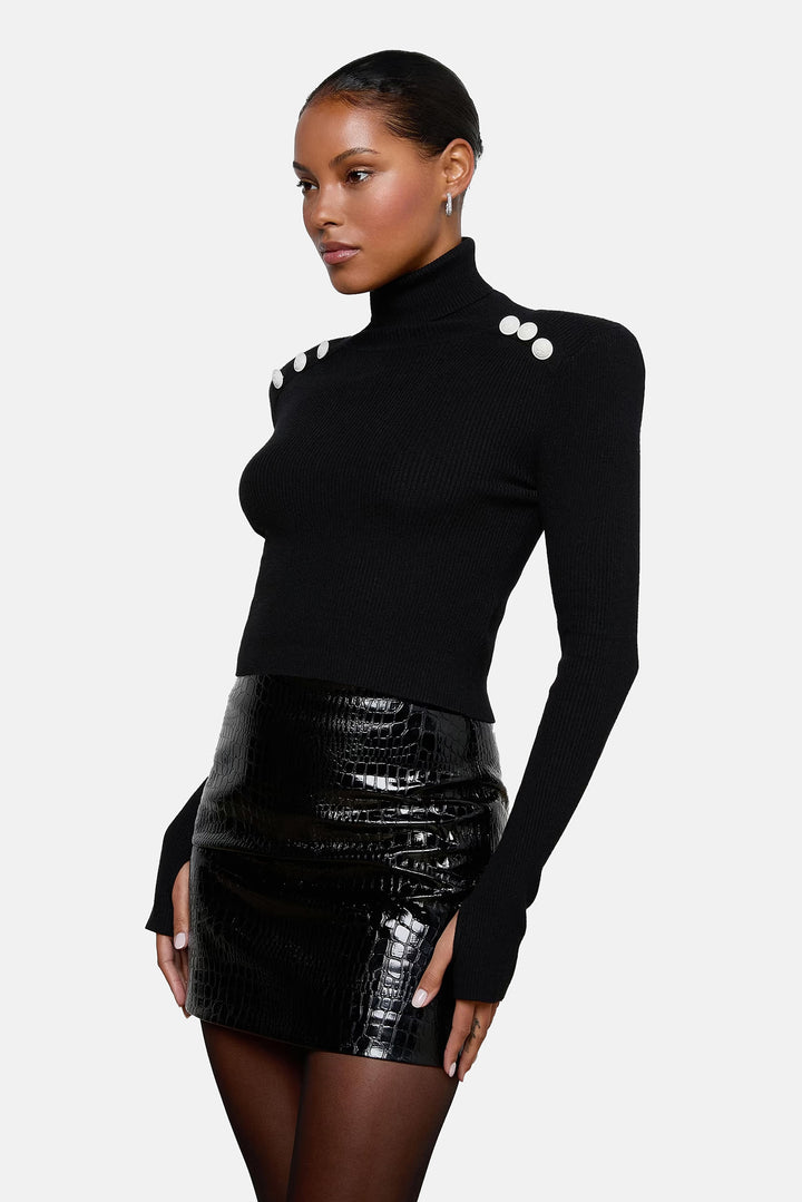 Colette Crop Turtleneck Black/White