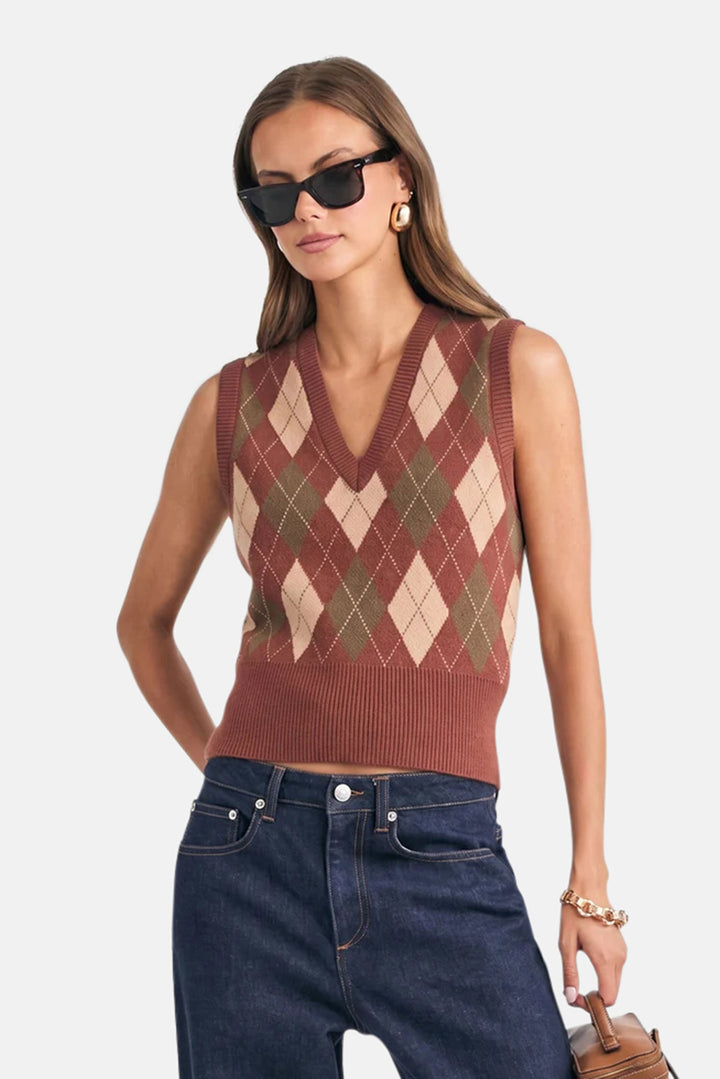 Coors Knit Vest Copper Clay Argyle
