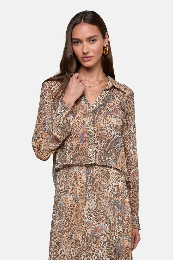 Cosette Button-Down Shirt Brown/Blue Valencia Leopard