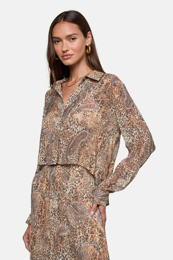 Cosette Button-Down Shirt Brown/Blue Valencia Leopard