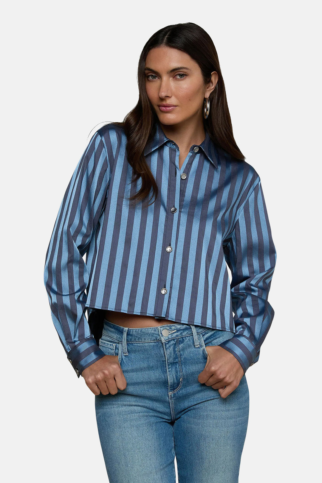 Cosette Crop Hi Low Shirt Blue Multi Stripe