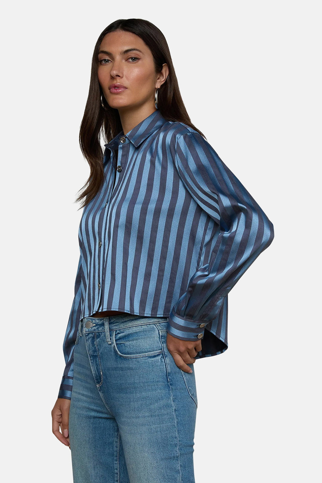 Cosette Crop Hi Low Shirt Blue Multi Stripe