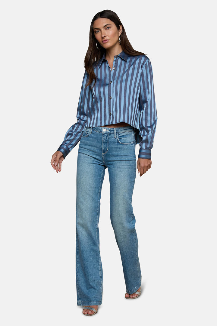Cosette Crop Hi Low Shirt Blue Multi Stripe