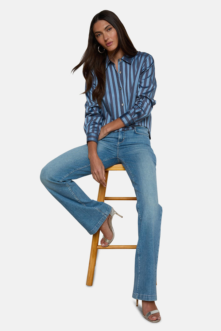 Cosette Crop Hi Low Shirt Blue Multi Stripe