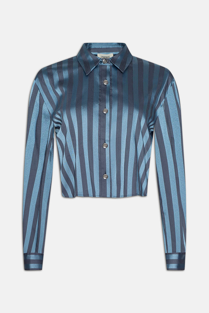 Cosette Crop Hi Low Shirt Blue Multi Stripe