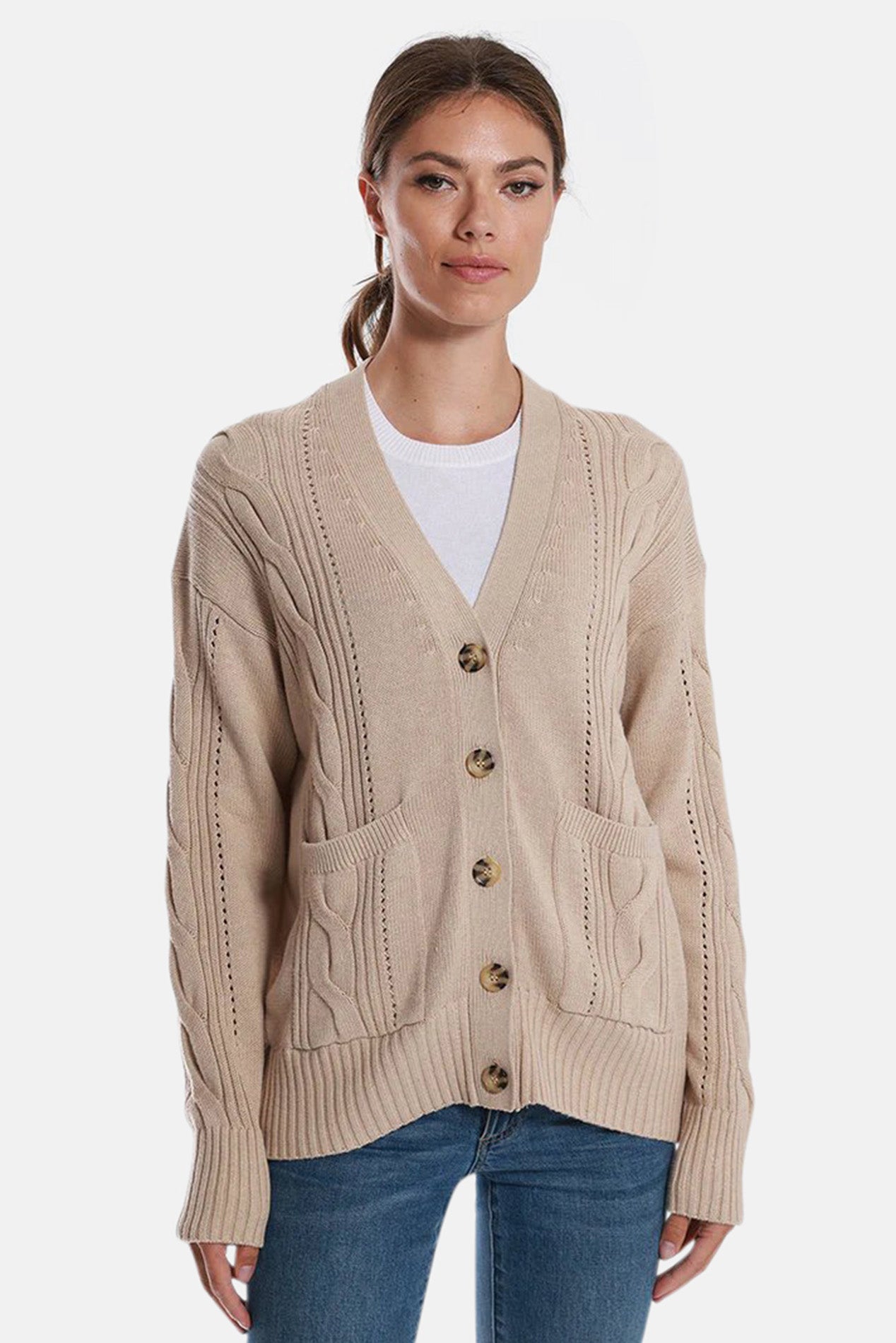 Minnie Rose Cotton Cashmere Oversized Cardigan Brown Sugar