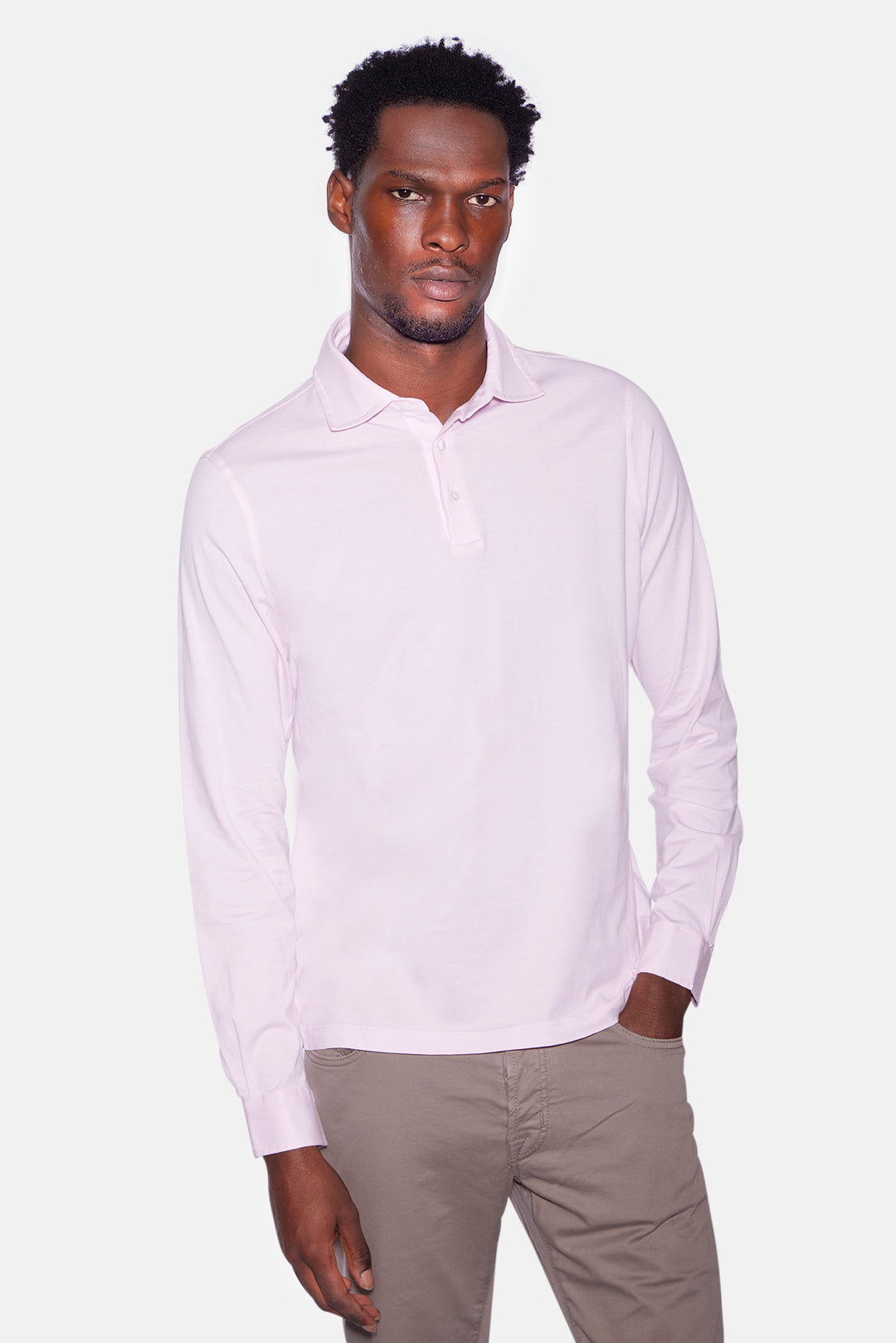 Cotton Long Sleeve Polo Pink