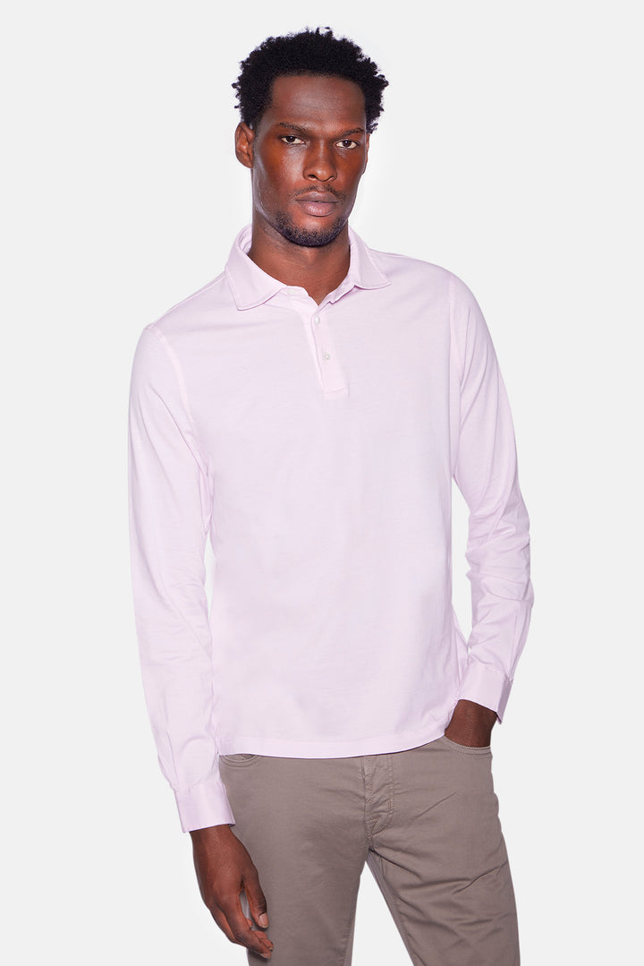 Cotton Long Sleeve Polo Pink