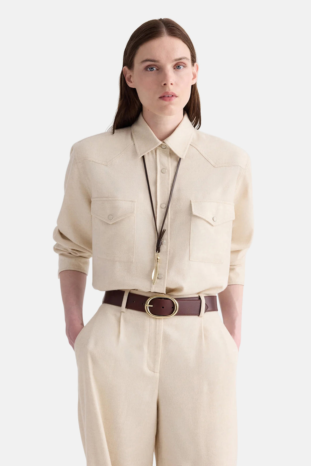 Cowboy Take Me Away Shirt In Wool Silk Oat