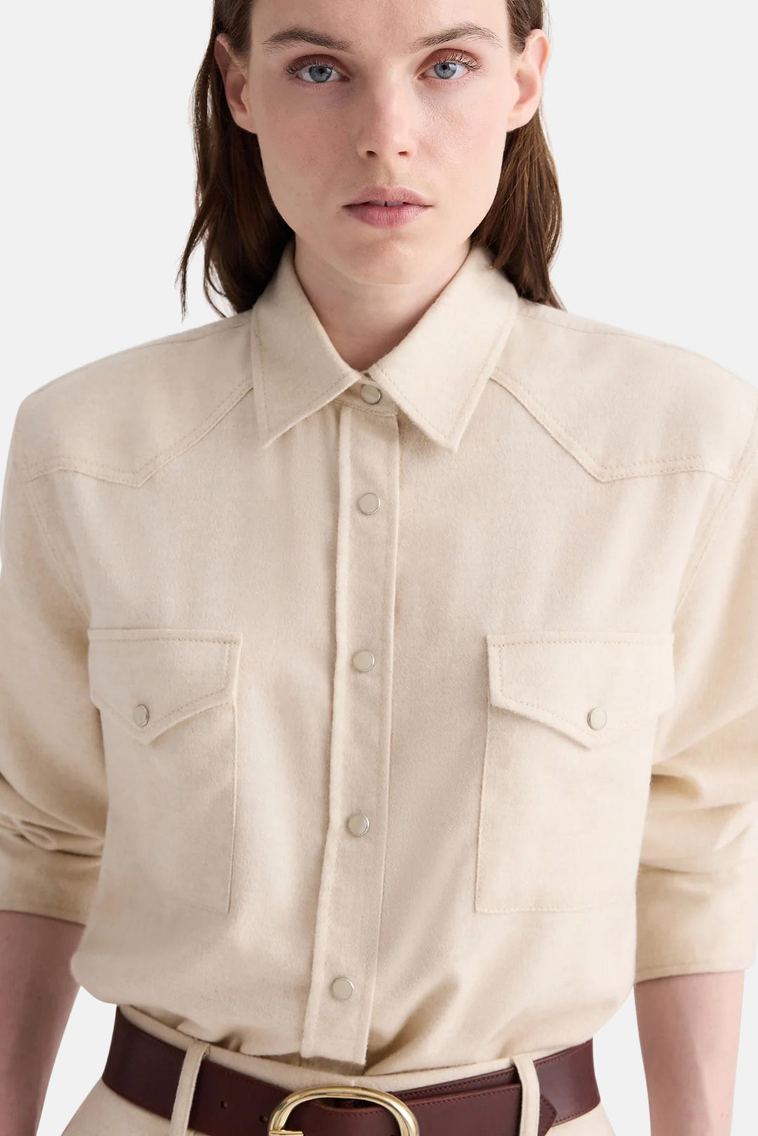 Cowboy Take Me Away Shirt In Wool Silk Oat