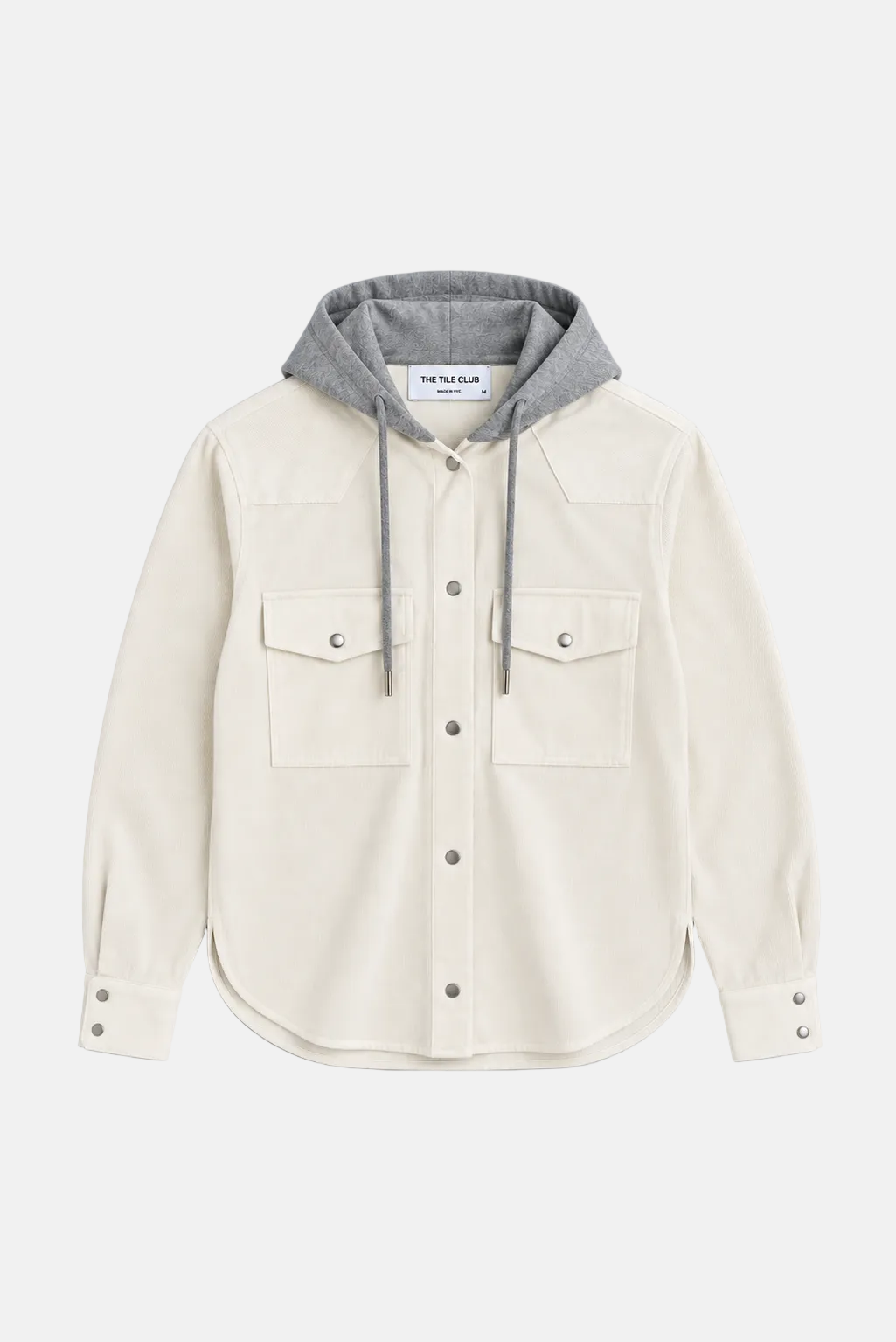 Brenda Corduroy Shirt White w/Grey Hood