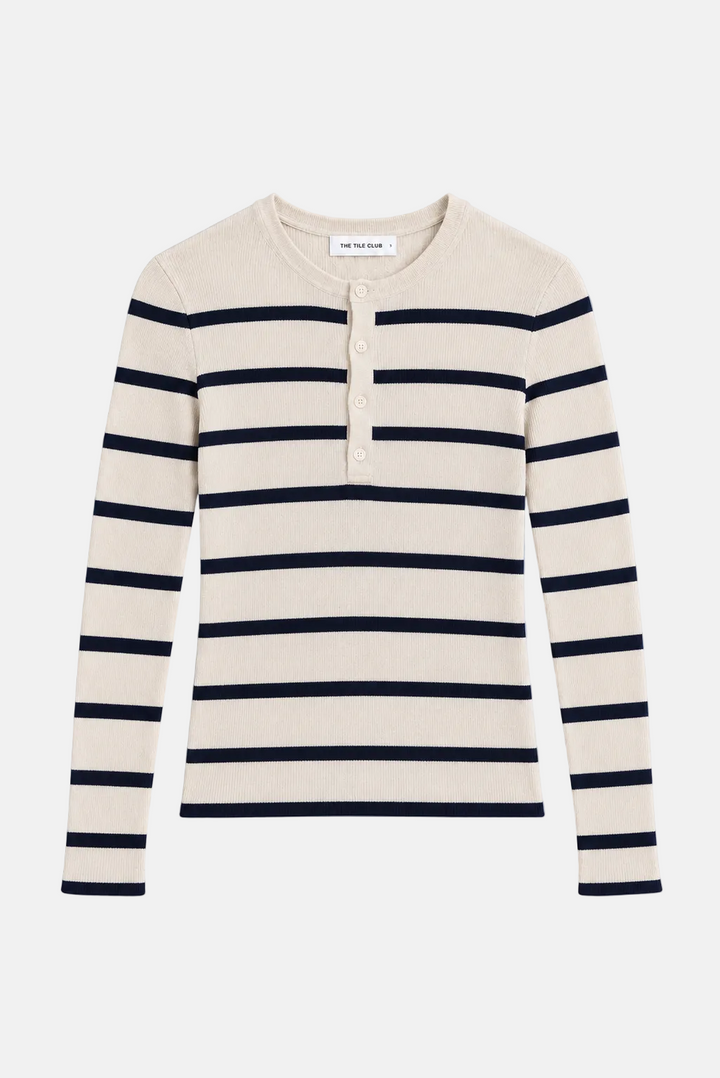 Sylvia Striped Henley Ivory/Navy Stripe