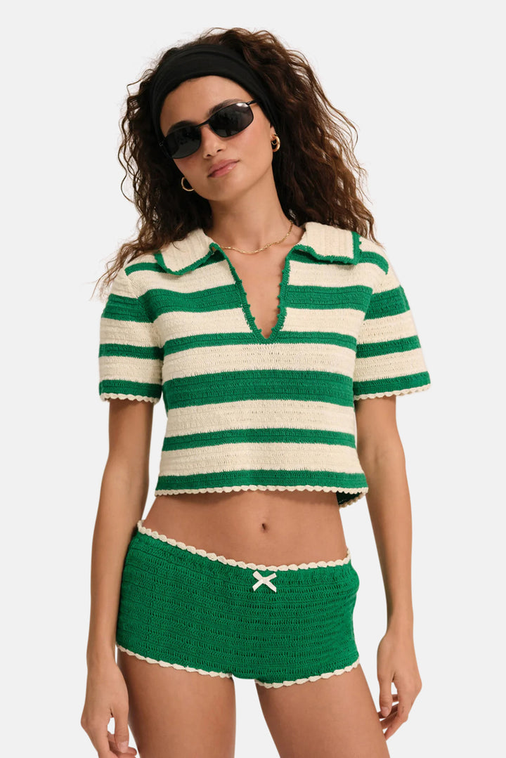 Crochet Rugby Polo Top Green
