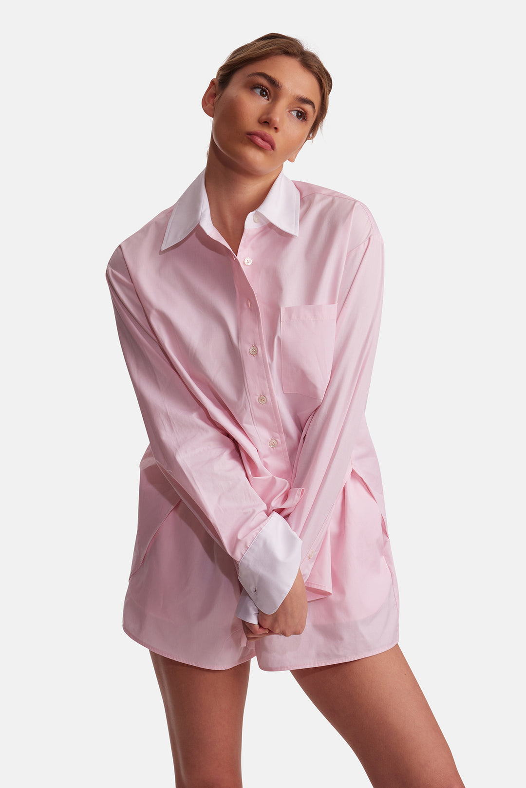 Lily Poplin Boyfriend Shirt Pink W/ White Collar