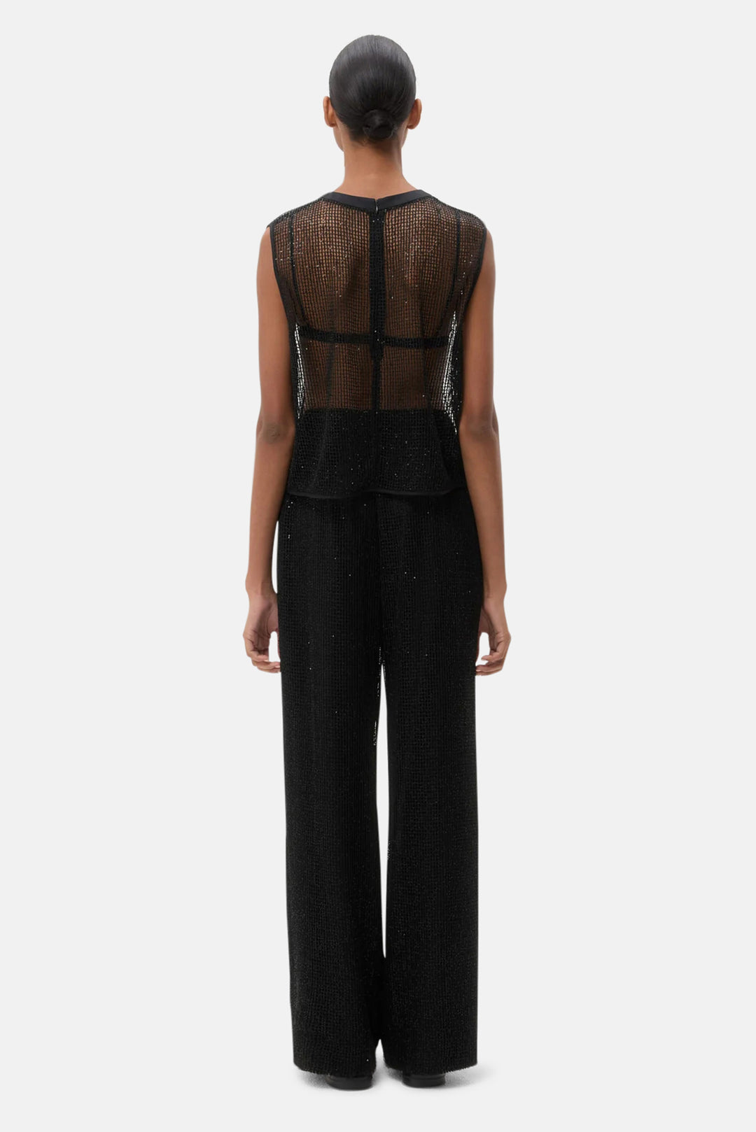 Cropped Muscle Tank Black Sequin