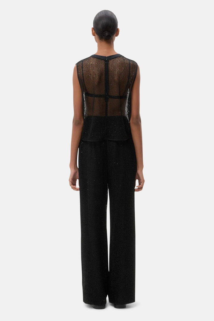 Cropped Muscle Tank Black Sequin