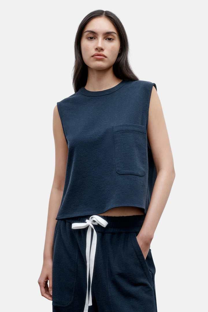 Cropped Muscle Tank In French Terry Midnight