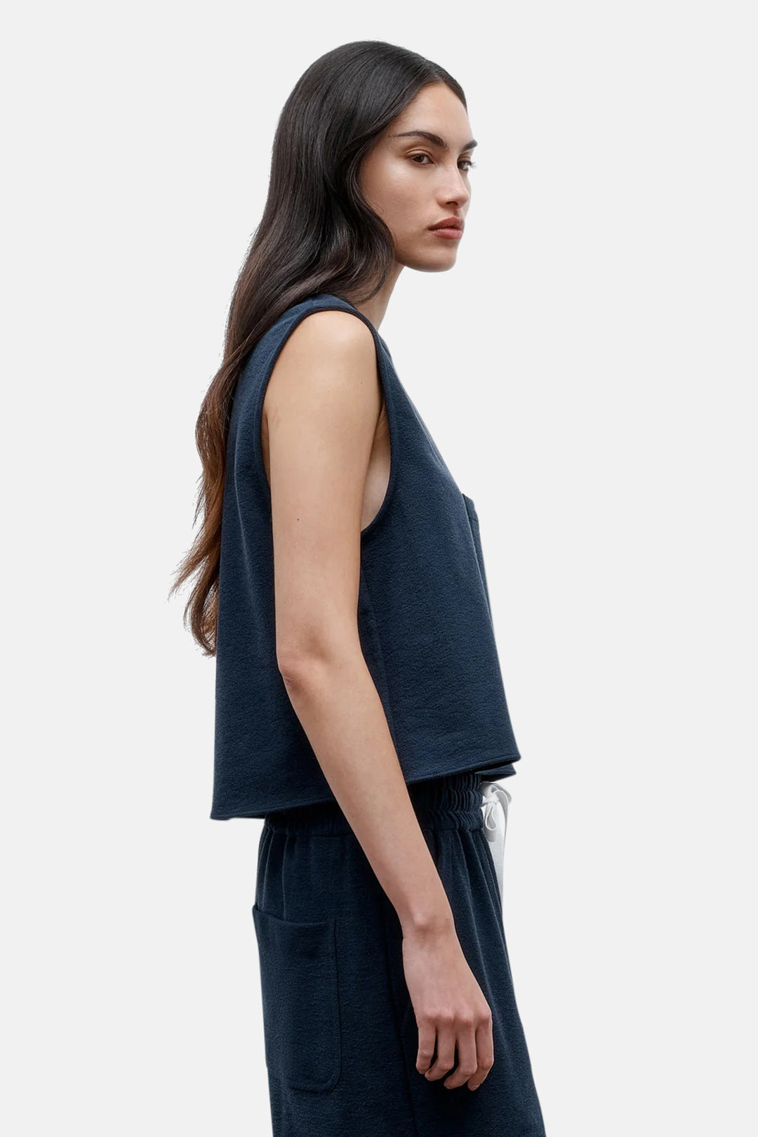Cropped Muscle Tank In French Terry Midnight