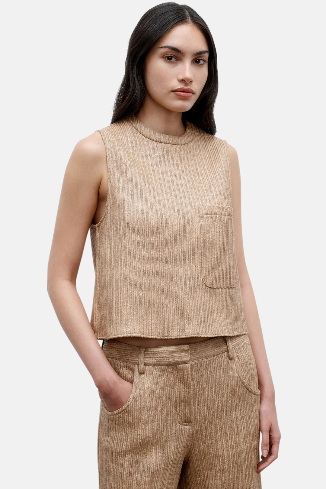 Cropped Muscle Tank In Soft Cotton Raffia Natural